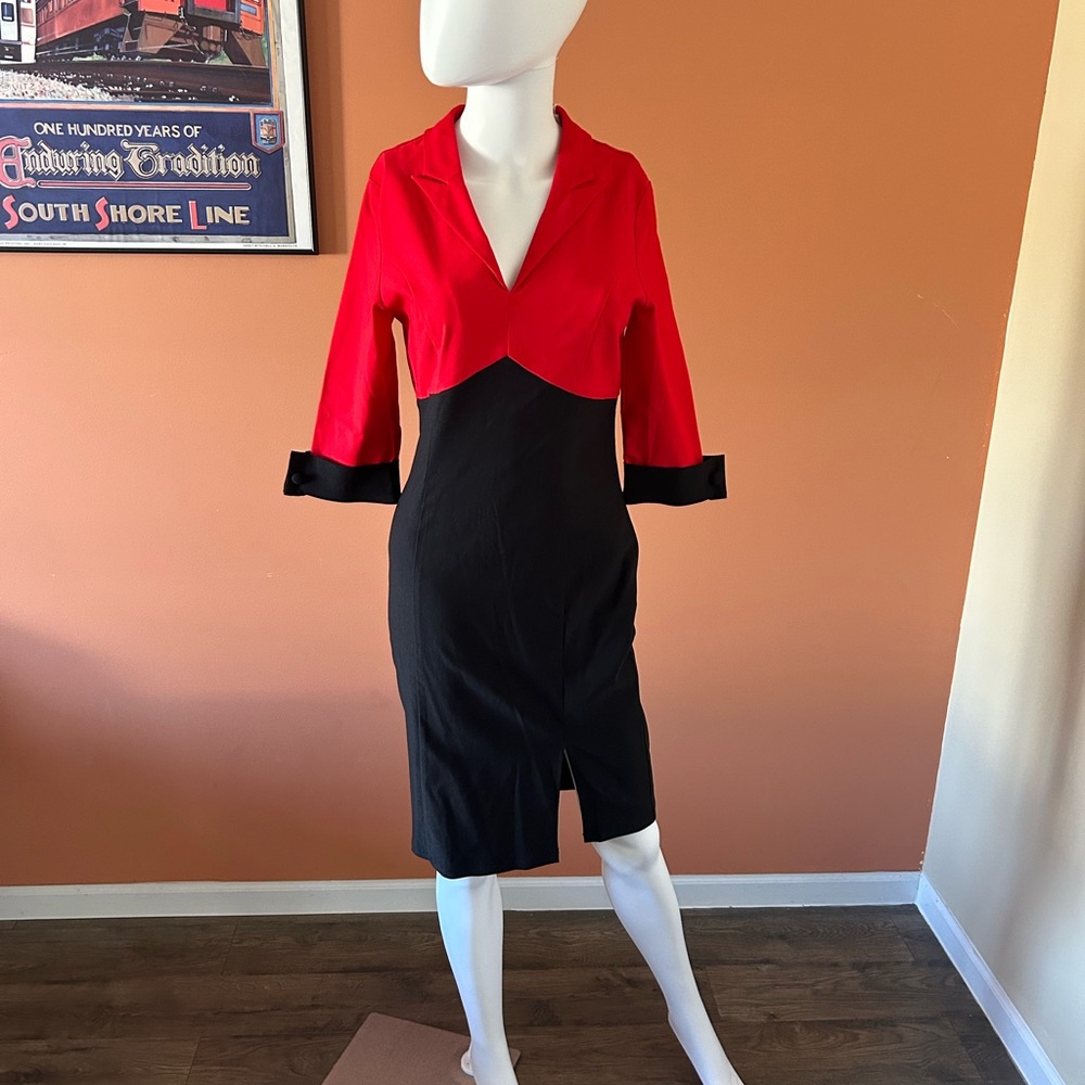 Red and Black Colorblock Sheath Dress